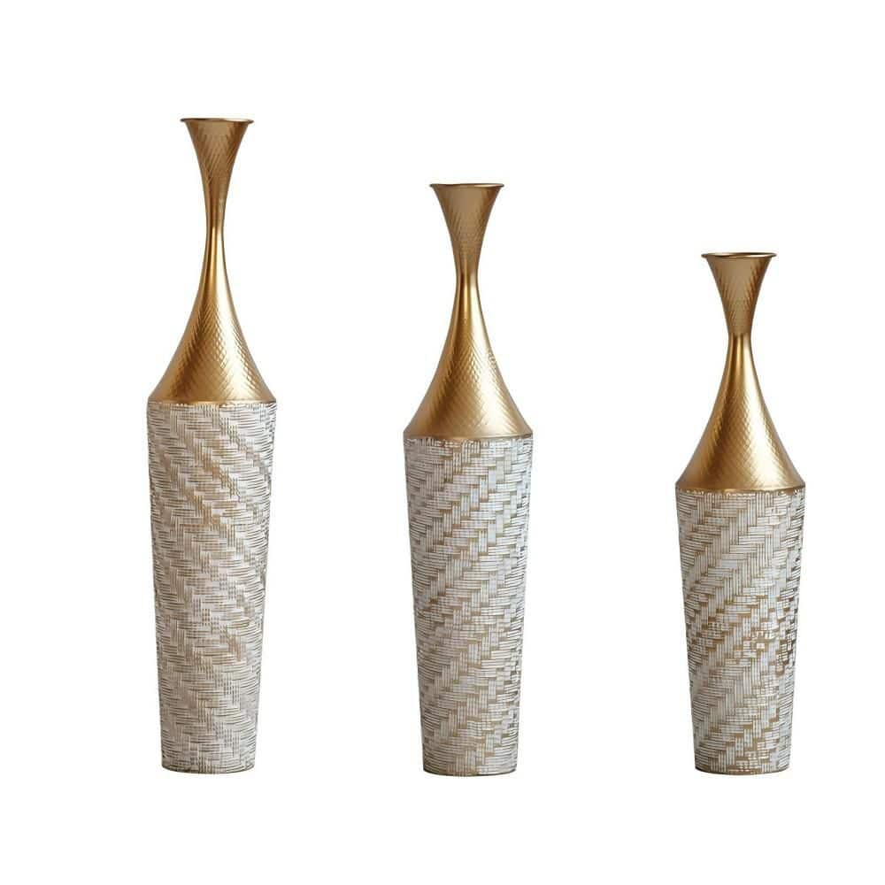 28 in. 32 in. 36 in. Gold Metal Decorative Floor Vase Geometric Large Glaze