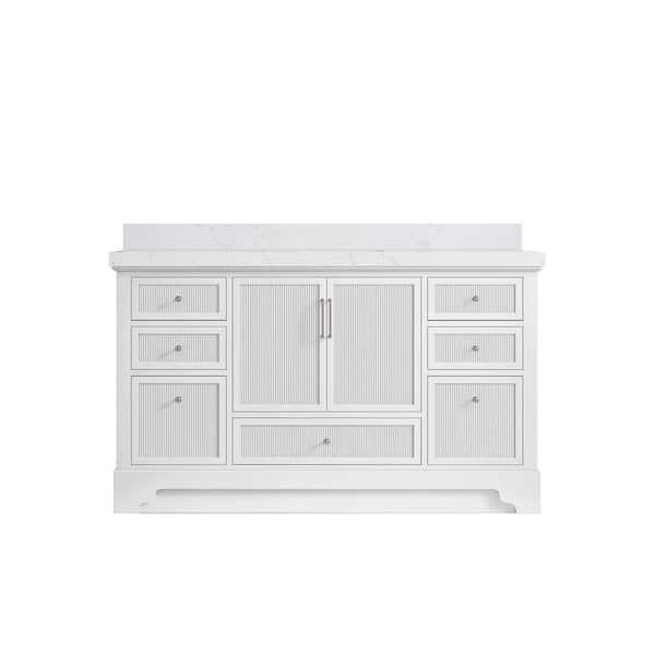 Willow Collections Alys 60 in. W x 22 in. D x 36 in. H Single Sink Bath Vanity in White with 2 in. Empira Qt. Top