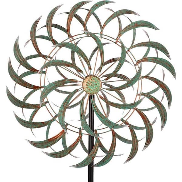 85 in. H Metal Garden Solar Wind Spinner, Sun Outdoor Wind Sculpture Yard Art Decor for Patio