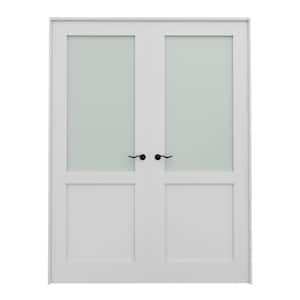 56 in. x 80 in. Universal Handed 1/2-Lite Frosted Glass White Solid Core Double Prehung French Door with Assemble Jamb