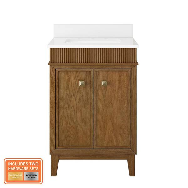 Danby 24 in. Single Sink Caramel Oak Bath Vanity with White Engineered Marble Top (Assembled)