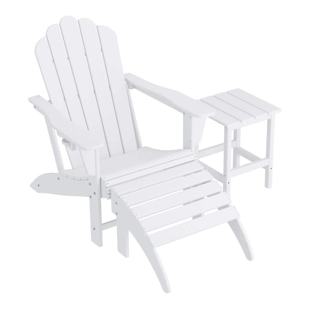 Aderson 3-Piece All Weather Outdoor Patio HDPE Adirondack Chair with Cupholder, Side Table and Ottoman in White price history on PriceWatchPro