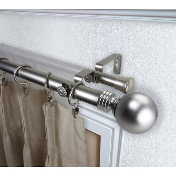 160 in. - 240 in. 1 in. Globe Double Curtain Rod Set in Satin Nickel