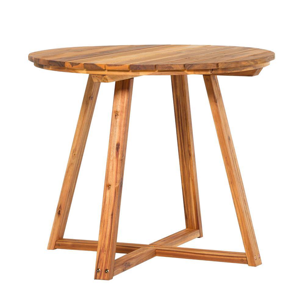 Natural Acacia Wood Round Outdoor Dining Table with Slatted Top