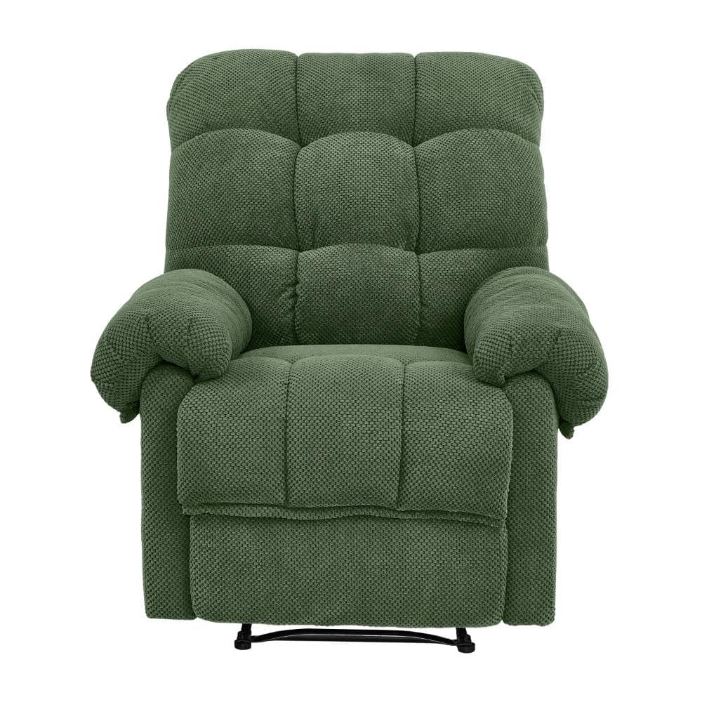 Army green recliner shown from a front angle on a plain background.