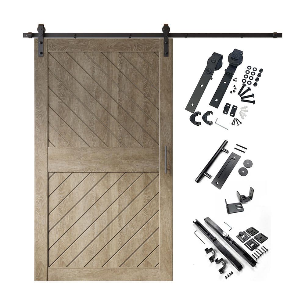 XT4 42 in. x 84 in. C-Panel Classic Gray Slanted Stripe Design Solid Pine Wood Sliding Barn Door with Hardware Kit price history on PriceWatchPro