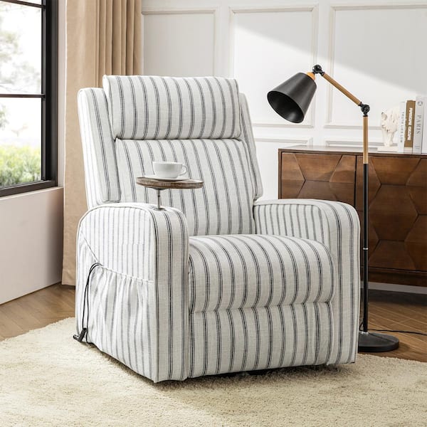 Dan Navy Farmhouse Massage Lift Assist Power Recliner with Solid Wood Tray
