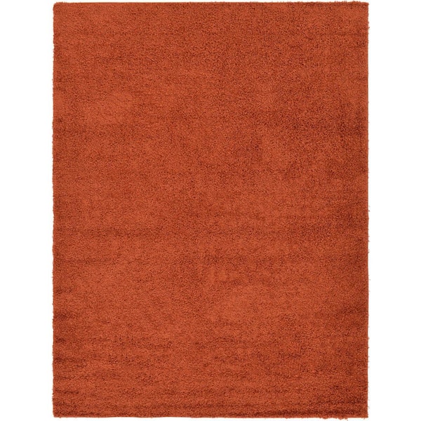 Unique Loom Solid Shag Terracotta 8 ft. x 11 ft. Area Rug