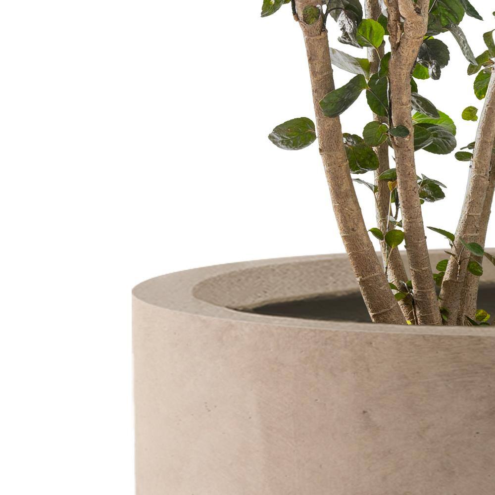 12.9" Beige Lightweight Concrete Cylindrical Planter with Drainage Hole