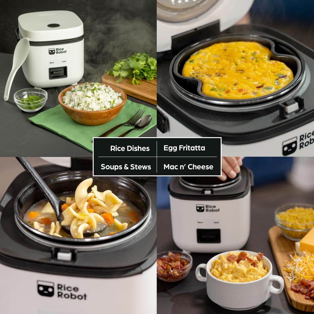 Compact White Electric Rice Cooker with Nonstick Pot and Steamer