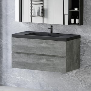 42 in. W Minimalist Floating Bath Vanity in Gray with Matte Black Composite Quartz Sand Top