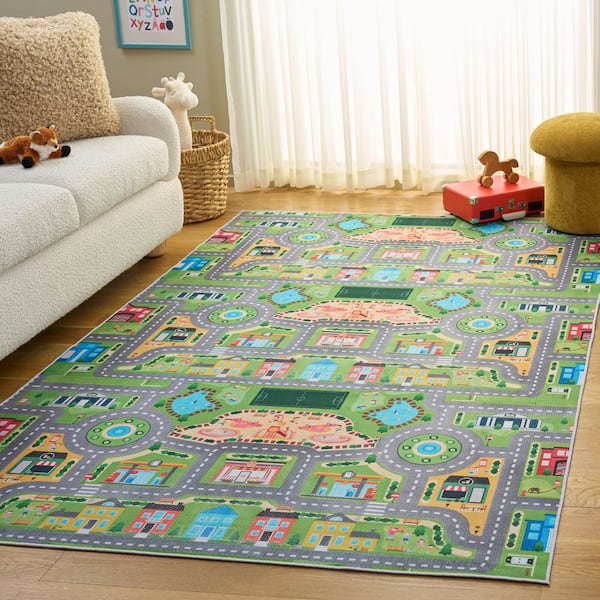 Tacoma Kids 4 ft. x 6 ft. Gray/Green Town Playground Area Rug