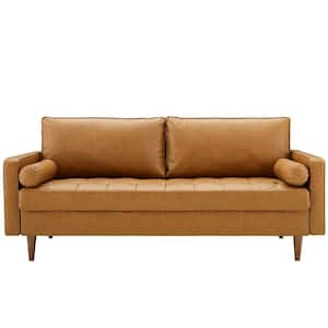 Valour 73 in. Tan Faux Leather 3-Seater Tuxedo Sofa with Square Arms
