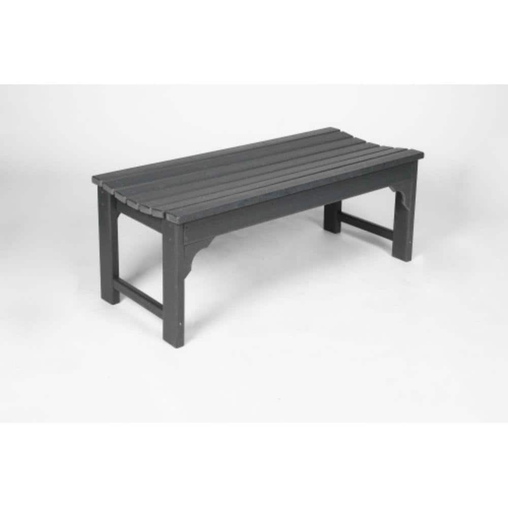 Backless HDPE Adirondack Bench, Wood Texture, Weather Resistant, UV Resistant, Gray