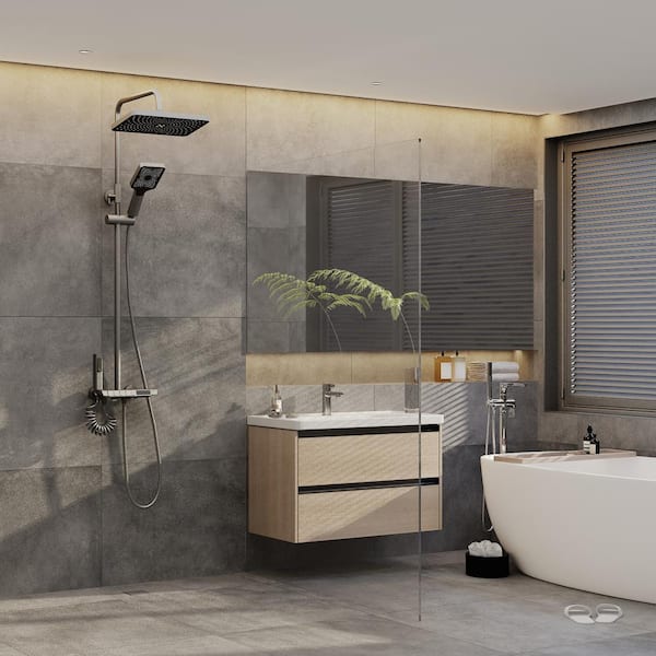 Shower System Thermostatic Piano Key Shower Faucet Set with Digital Display Shower Combo Set with Rain Shower Head