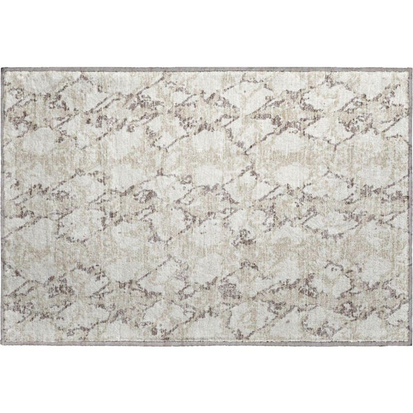 Mayfield Premium Machine Washable Abstract AMF969 Ivory 1 ft. 8 in. x 2 ft. 6 in. Area Rug