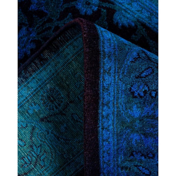 Overdyed Blue 3 ft. x 17 ft. Solid Wool Indoor Runner Rug