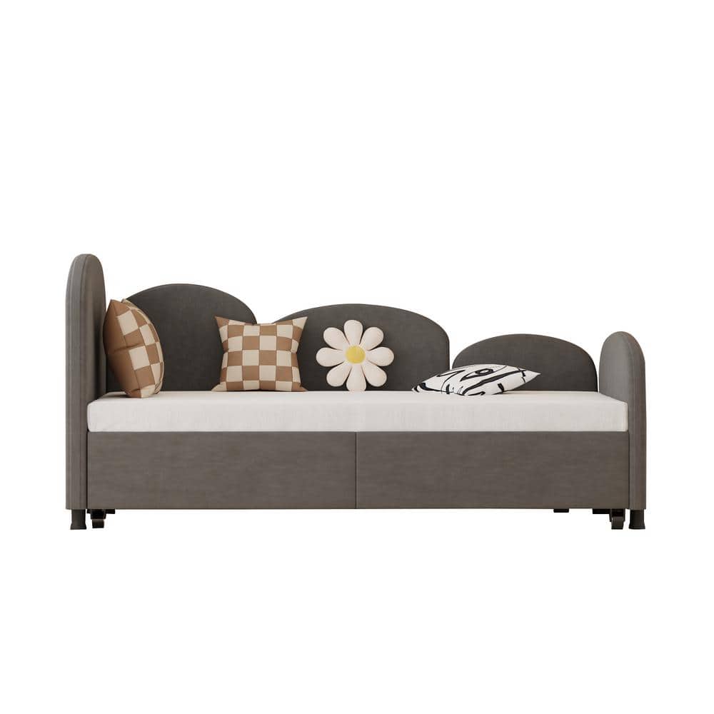 Dark Gray Twin Size Velvet Upholstered Daybed Frame for Bedroom Living Room
