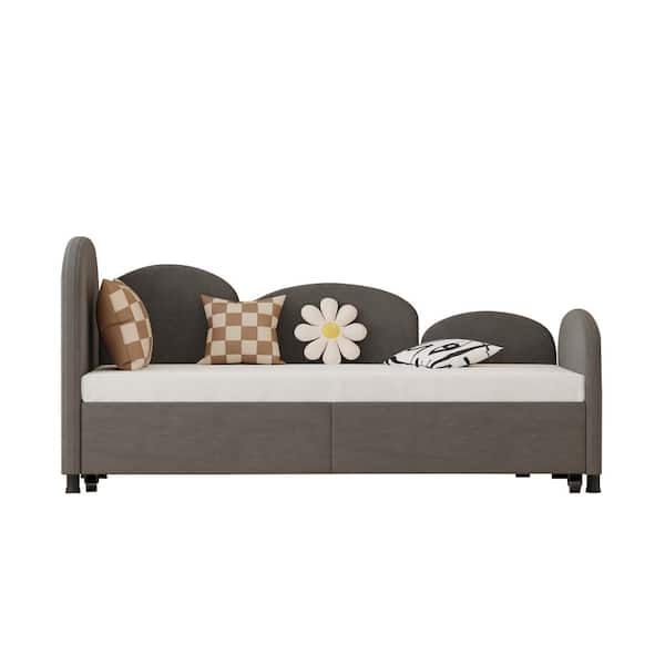 Dark Gray Twin Size Velvet Upholstered Daybed Frame for Bedroom Living Room, Suitable for Living Room, Kids Room