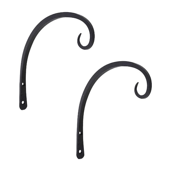 ACHLA DESIGNS 10 in. Tall Black Powder Coat Metal Down Curled Wall Brackets (Set of 2)