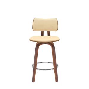 36.50 in. H Cream Counter Height Manufactured Wood Bar Stool with Faux Leather Seat (Set of 1)