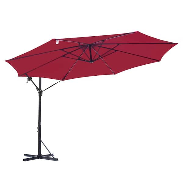 SUNRINX 12 ft. Steel Cantilever Offset Outdoor Patio Umbrella with Crank in Red