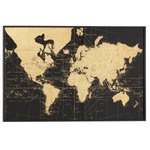 36 in. x 24 in. Large Rectangular Black and Gold Vintage World Map Wall Decor