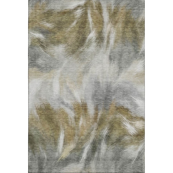 Mayfield Premium Machine Washable Abstract AMF2096 Pewter 3 ft. x 5 ft. Area Rug
