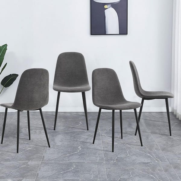Modern Upholstered Dining Chairs Set of 4 with Soft Suede Fabric Cover Cushion Seat and Black Metal Legs in Dark Gray