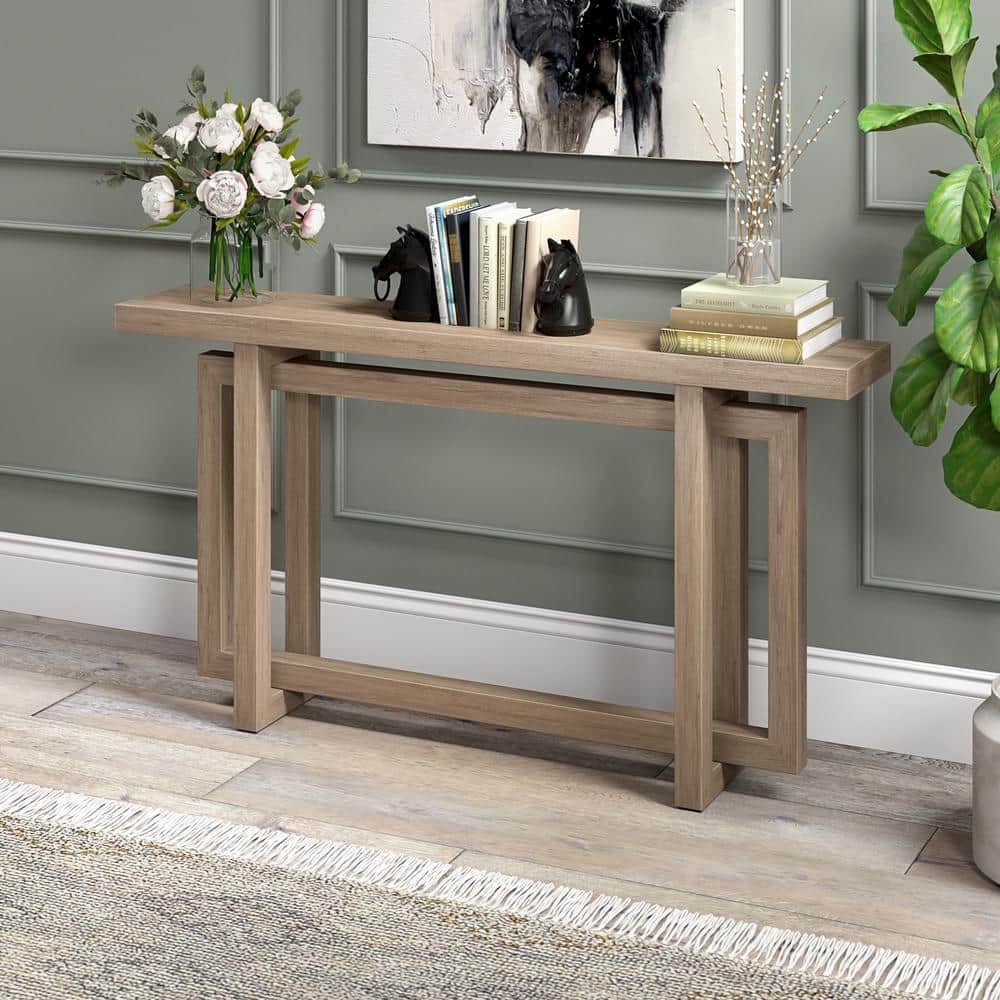 Antiqued Gray Oak MDF Hallway Table with Storage