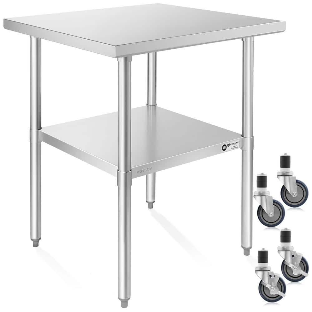 24 in. x 24 in. Stainless Steel Kitchen Prep Table with Bottom Shelf ...