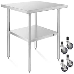 24 in. x 24 in. Stainless Steel Kitchen Prep Table with Bottom Shelf and Casters