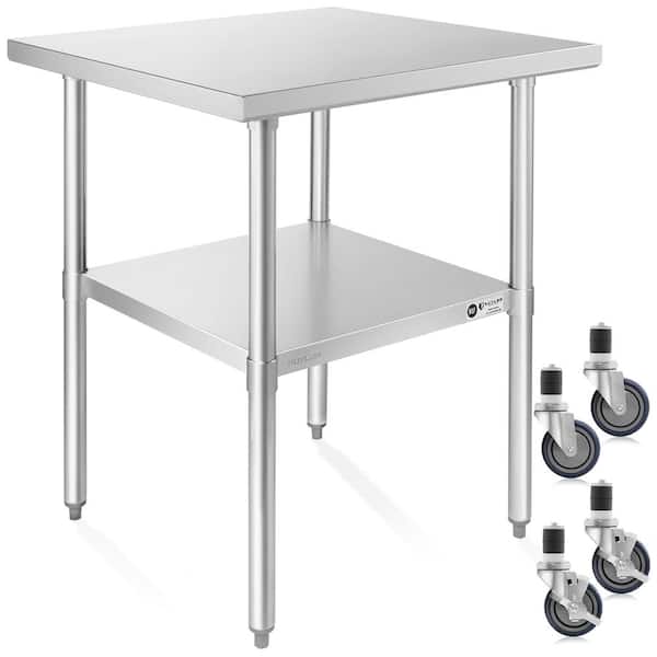 Unbranded 24 in. x 24 in. Stainless Steel Kitchen Prep Table with Bottom Shelf and Casters