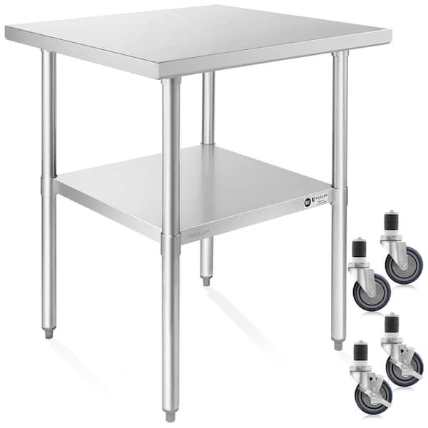 KUTLER 24 in. x 24 in. Stainless Steel Kitchen Prep Table with Bottom Shelf and Casters