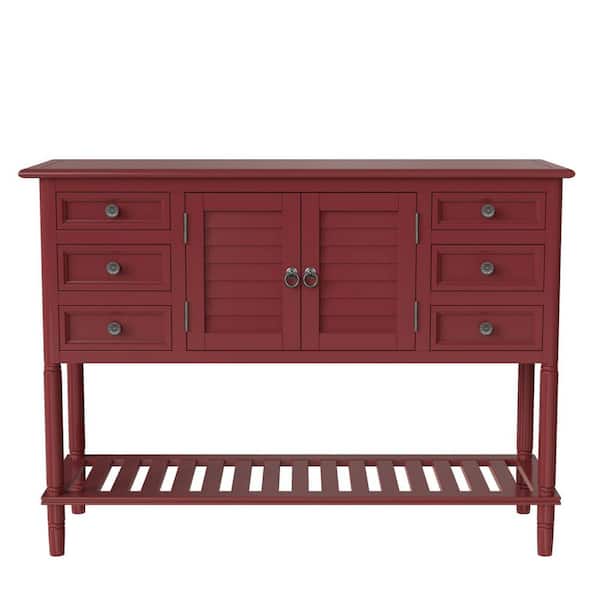 Huluwat 45 in. Red Modern Rectangle Solid Wood Console Table for Living Room with 6-Drawers, 1-Cabinets and 1-Shelf