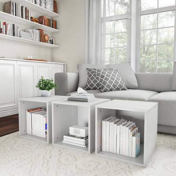 End Table - Stackable Contemporary Minimalist Modular Cube Accent Table  Double Shelves For Bedroom, Living Room Or Office By Hastings Home (gray) :  Target