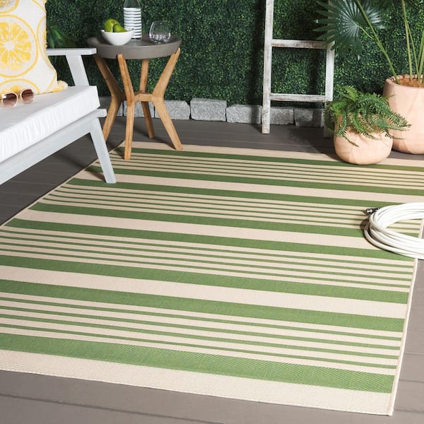 Courtyard 6 x 8 Green/Beige Banded Stripe Area Rug