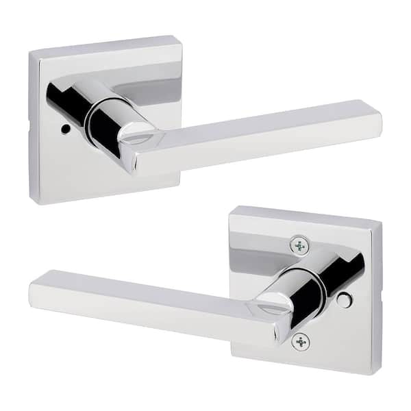 Kwikset Halifax Square Polished Chrome Privacy Bed/Bath Door Handle with Lock
