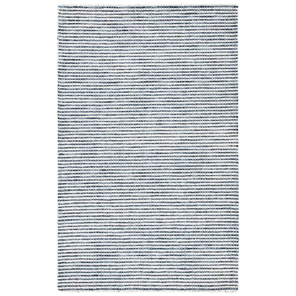 Handmade Blue and Ivory Wool Striped 3' x 5' Rug