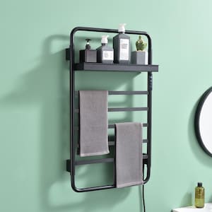 5-Bars Stainless Steel Wall Mounted Electric Towel Warmer Rack with Top Shelf in Matte Black