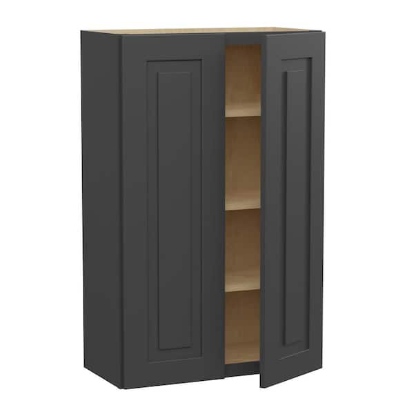 Home Decorators Collection Grayson 27 in. W x 12 in. D x 42 in. H Assembled Plywood Wall Kitchen Cabinet in Deep Onyx with Soft Close