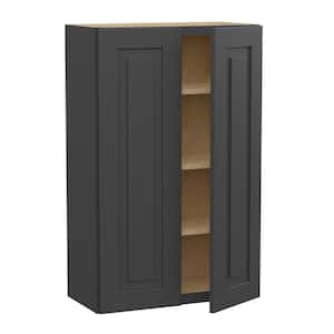 Grayson Deep Onyx Painted Plywood Shaker Assembled 3 Shelves Wall Kitchen Cabinet Soft Close 27 in W x 12 in D x 42 in H