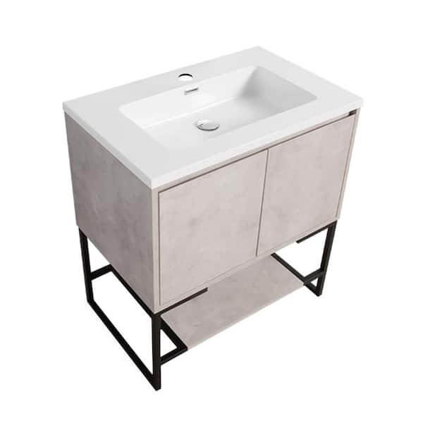WELLFOR 29.5 in. W x 18.9 in. D x 33.5 in. H Bath Vanity in Cement Grey with White Vanity Top with White Basin