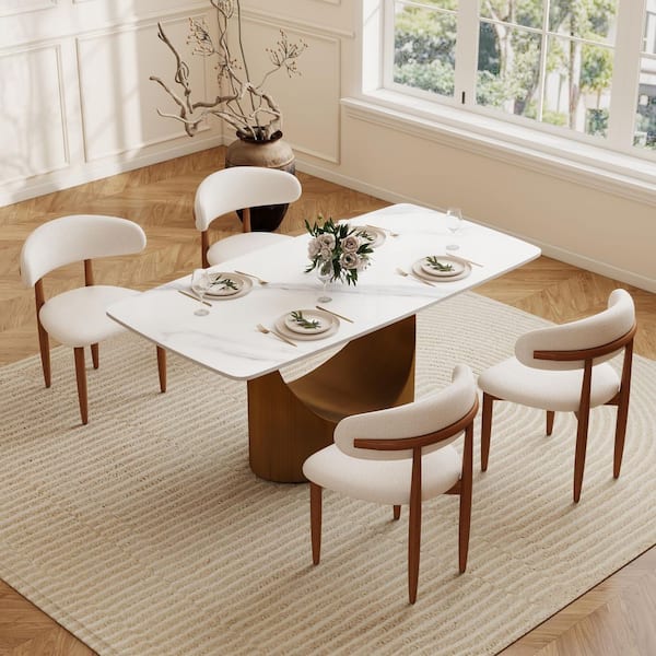 (Set of 4) Modern Lambswool Sitting Cushion Dining Chair in Walnut