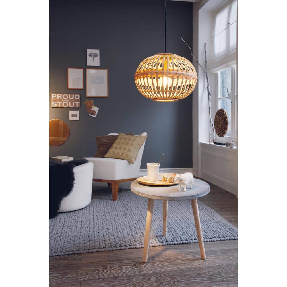 Amsfield 20" Oval Light Wood Shade Pendant with Adjustable Cable