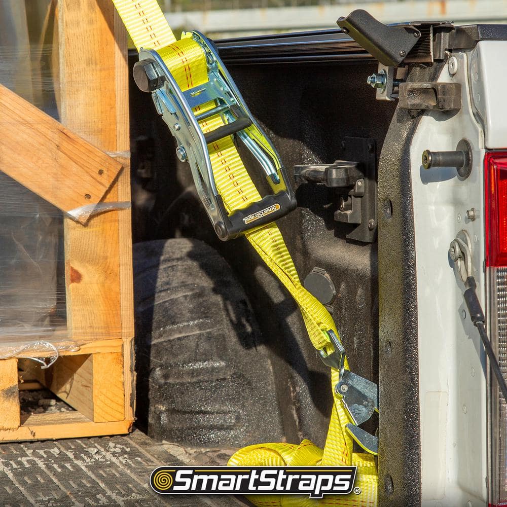 SmartStraps Heavy-Duty 8ft Yellow Ratchet Tie-Down Strap with Snap Hook