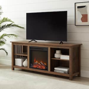 58 in. Rustic Oak Wood Mission Electric Fireplace TV Stand Fits TVs up to 65 in. with Adjustable Shelves