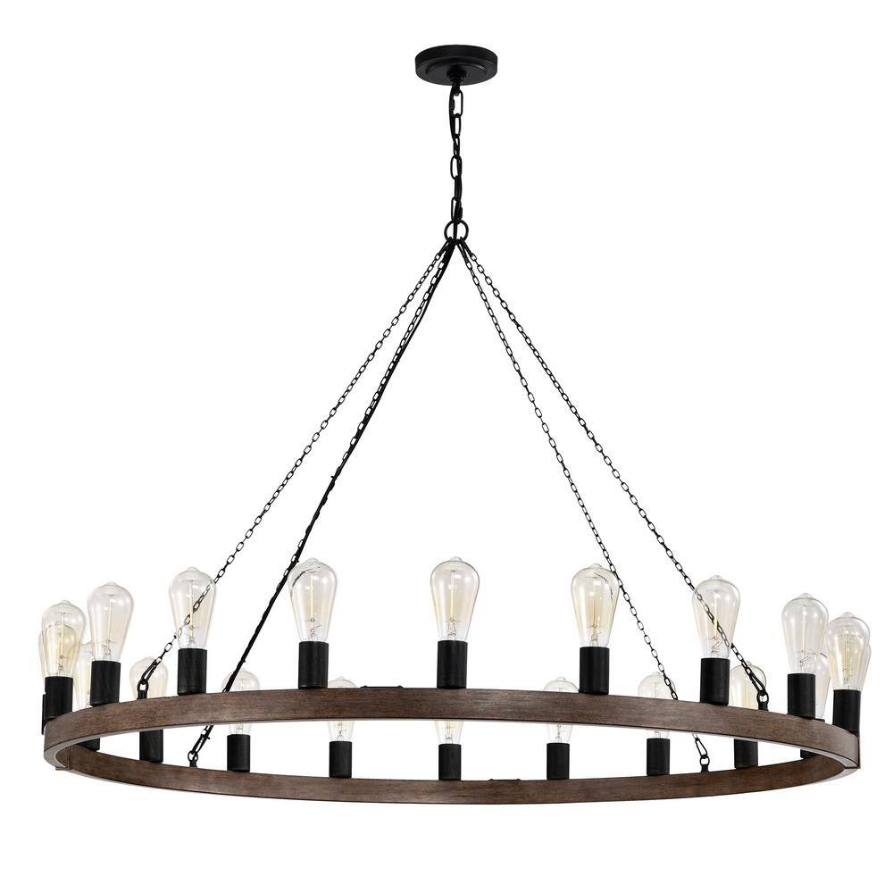 Antique Black and Faux Wood 20-Light Candle Chandelier