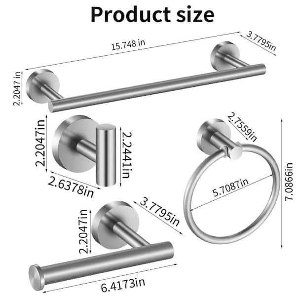 10-Piece 16 in. Wall Mounted Towel Bar in Brushed Nickel with Towel Hook, Towel Ring and Toilet Paper Holder