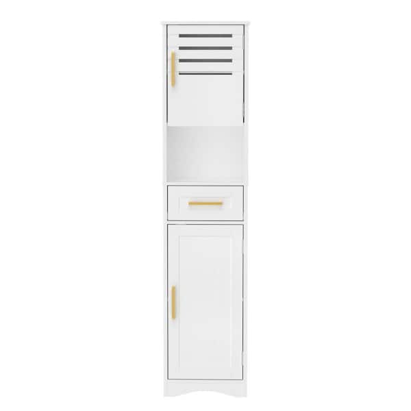 14.96 in. W x 11.41 in. D x 66.92 in. H White Linen Cabinet with 1Drawer 2Doors, 5Adjustable Height Shelf in White